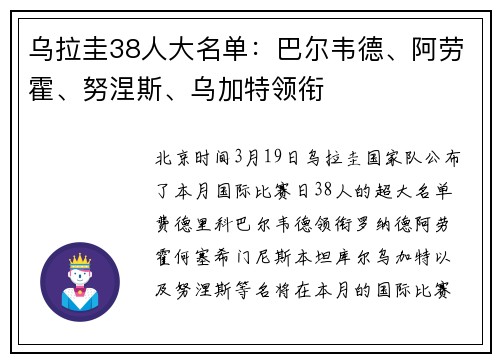 乌拉圭38人大名单：巴尔韦德、阿劳霍、努涅斯、乌加特领衔
